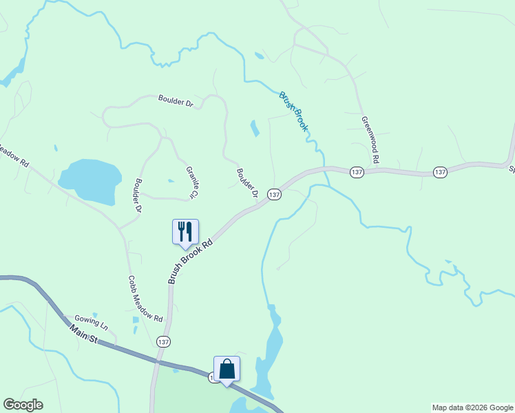 map of restaurants, bars, coffee shops, grocery stores, and more near Brush Brook Road in Dublin