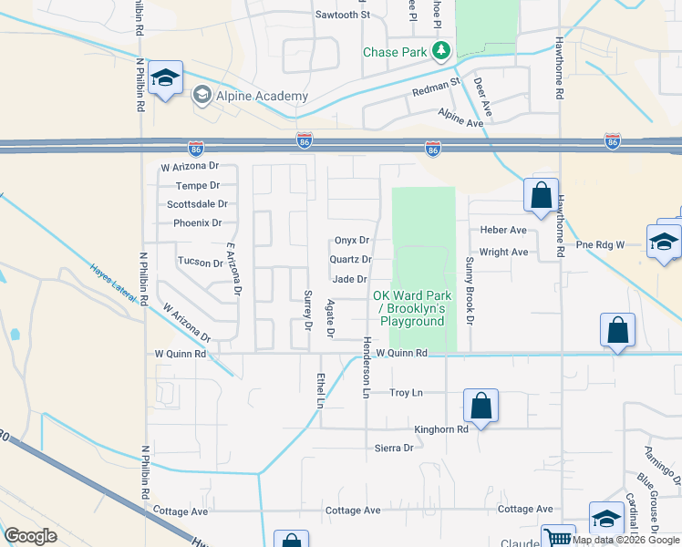 map of restaurants, bars, coffee shops, grocery stores, and more near 1624 Quartz Dr in Pocatello