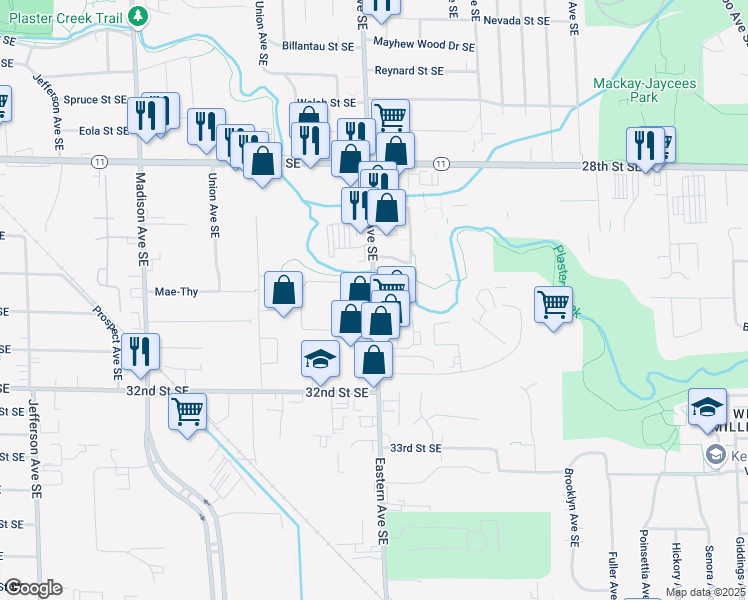 map of restaurants, bars, coffee shops, grocery stores, and more near 2991 Eastern Avenue Southeast in Wyoming
