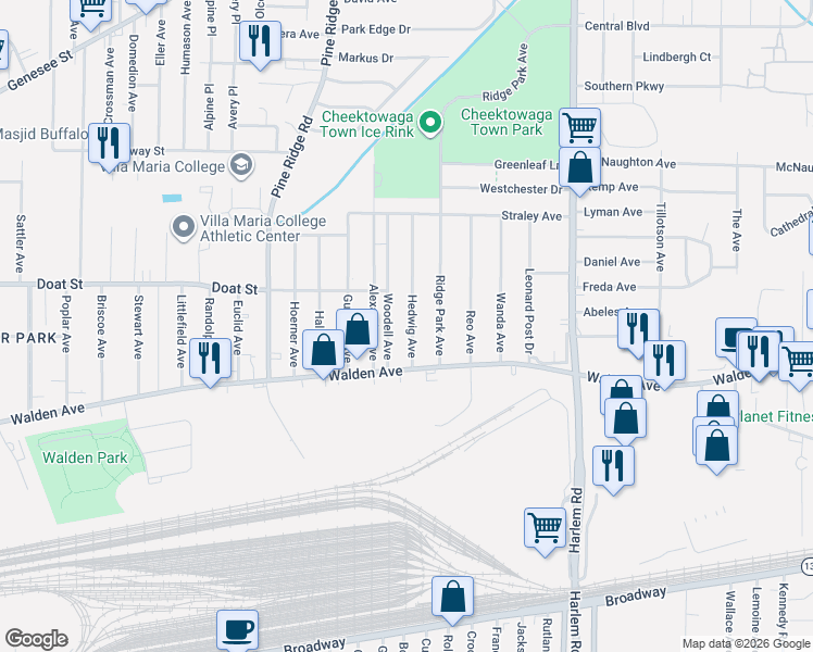 map of restaurants, bars, coffee shops, grocery stores, and more near 40 Hedwig Avenue in Buffalo