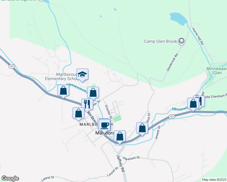 map of restaurants, bars, coffee shops, grocery stores, and more near 40 Water Street in Marlborough