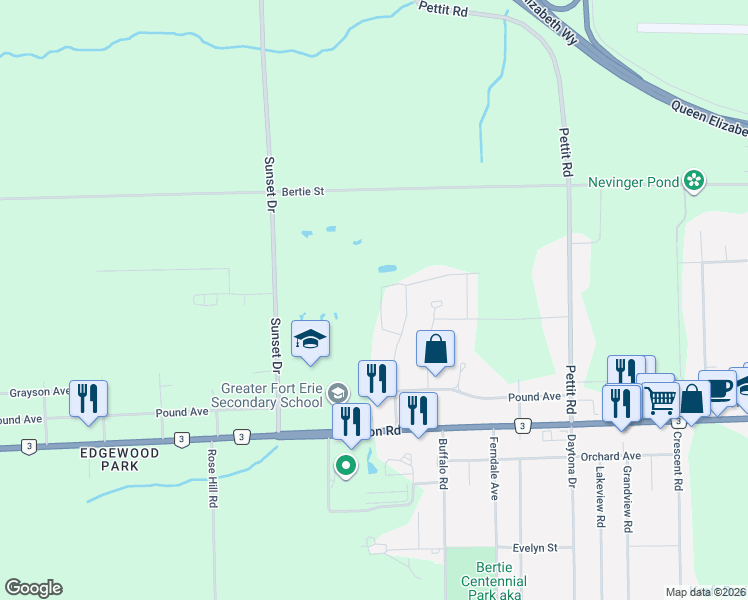 map of restaurants, bars, coffee shops, grocery stores, and more near 1610 Marina Drive in Fort Erie