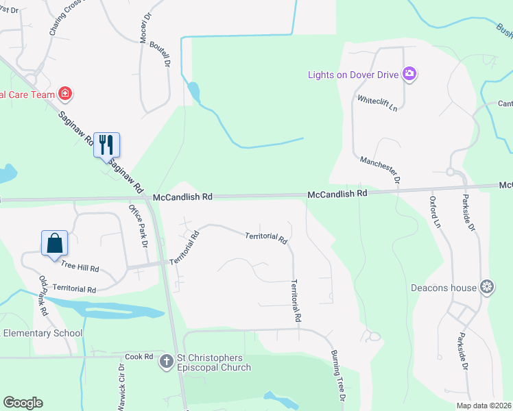 map of restaurants, bars, coffee shops, grocery stores, and more near 5376 McCandlish Road in Grand Blanc