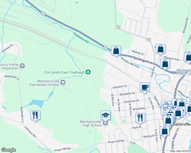 map of restaurants, bars, coffee shops, grocery stores, and more near 1050 Elizabeth St Exd in Mechanicville
