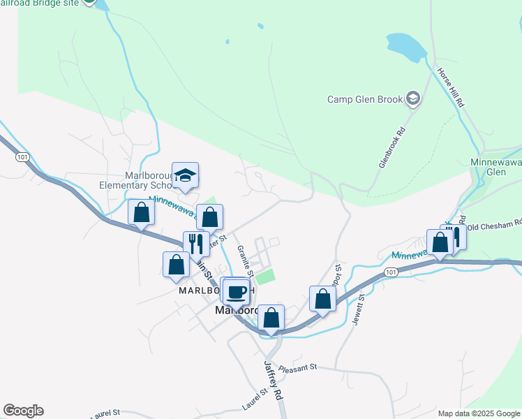 map of restaurants, bars, coffee shops, grocery stores, and more near 40 Water Street in Marlborough