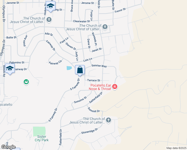 map of restaurants, bars, coffee shops, grocery stores, and more near 2832 Margo Lane in Pocatello