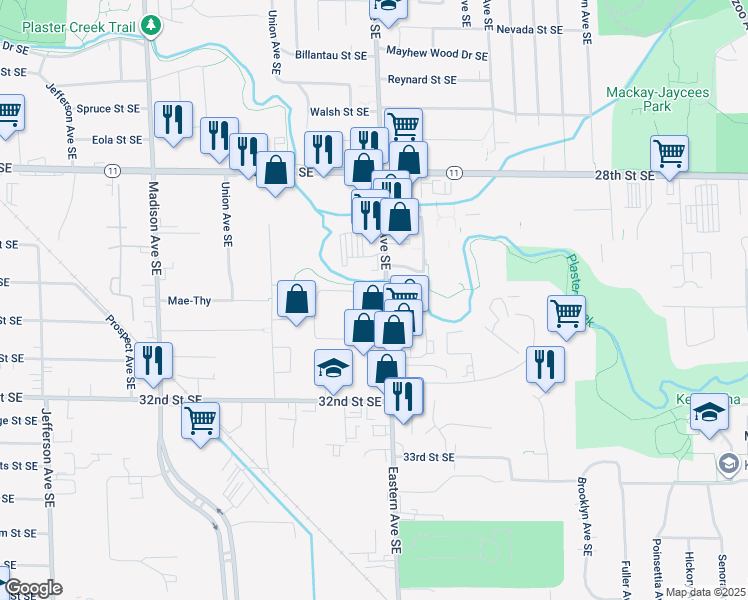 map of restaurants, bars, coffee shops, grocery stores, and more near 2991 Eastern Avenue Southeast in Wyoming