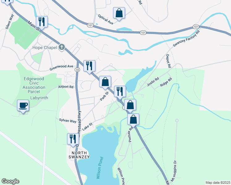 map of restaurants, bars, coffee shops, grocery stores, and more near 50 Monadnock Highway in Keene