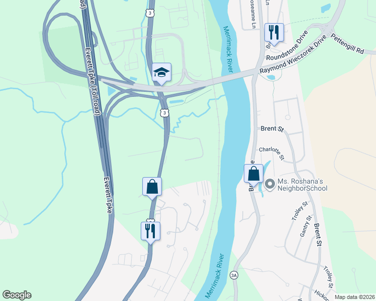 map of restaurants, bars, coffee shops, grocery stores, and more near 769 Daniel Webster Highway in Merrimack