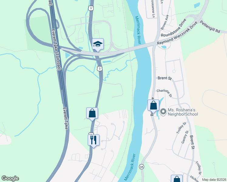 map of restaurants, bars, coffee shops, grocery stores, and more near 769 Daniel Webster Highway in Merrimack