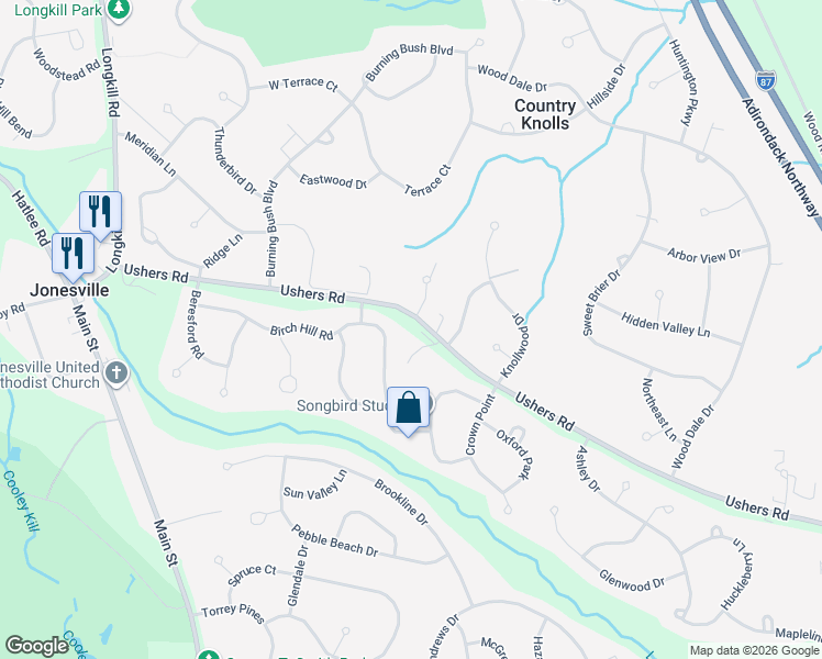 map of restaurants, bars, coffee shops, grocery stores, and more near 382 Ushers Road in Ballston Lake