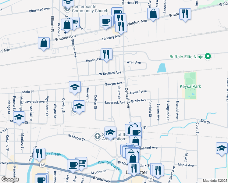 map of restaurants, bars, coffee shops, grocery stores, and more near 17 Carter St in Lancaster