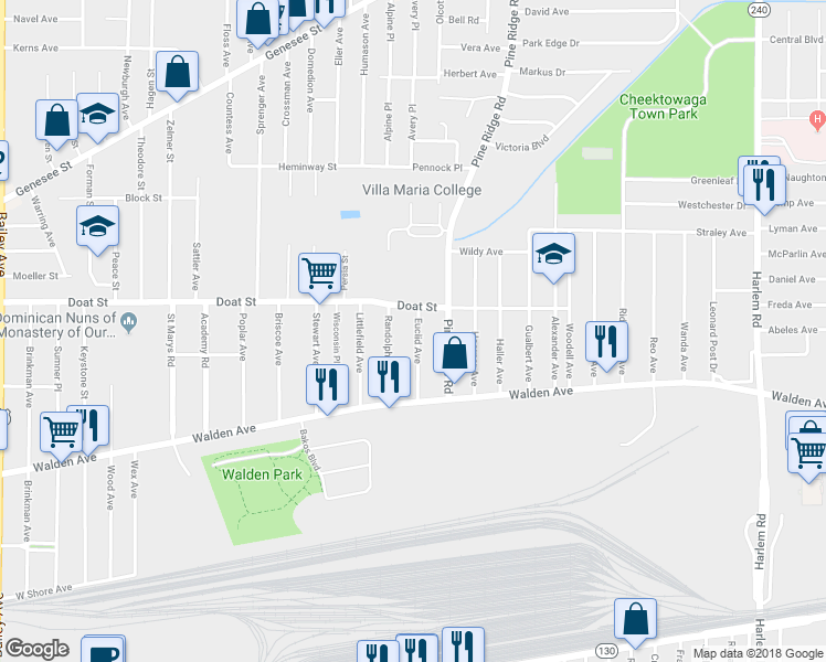 map of restaurants, bars, coffee shops, grocery stores, and more near 70 Euclid Avenue in Buffalo