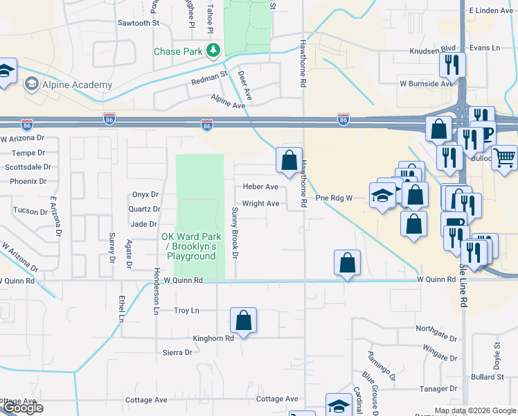 map of restaurants, bars, coffee shops, grocery stores, and more near 1273 Wright Avenue in Pocatello