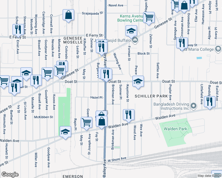 map of restaurants, bars, coffee shops, grocery stores, and more near 270 Brinkman Avenue in Buffalo