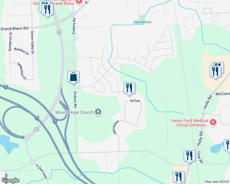 map of restaurants, bars, coffee shops, grocery stores, and more near 182 Pheasant Court in Grand Blanc