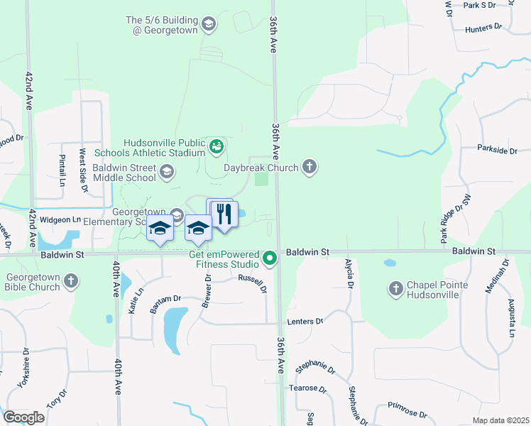 map of restaurants, bars, coffee shops, grocery stores, and more near 7695 36th Avenue in Hudsonville