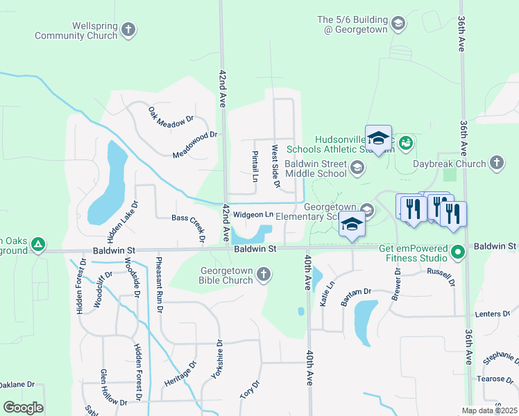 map of restaurants, bars, coffee shops, grocery stores, and more near 4119 Widgeon Lane in Hudsonville