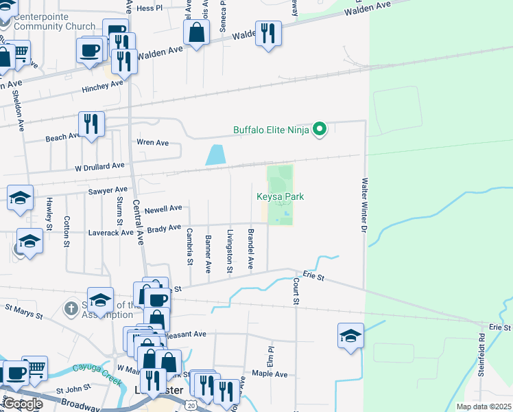 map of restaurants, bars, coffee shops, grocery stores, and more near 61 Brandel Avenue in Lancaster