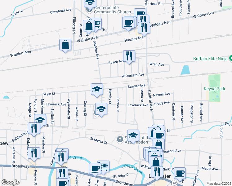 map of restaurants, bars, coffee shops, grocery stores, and more near 11 Cotton St in Lancaster