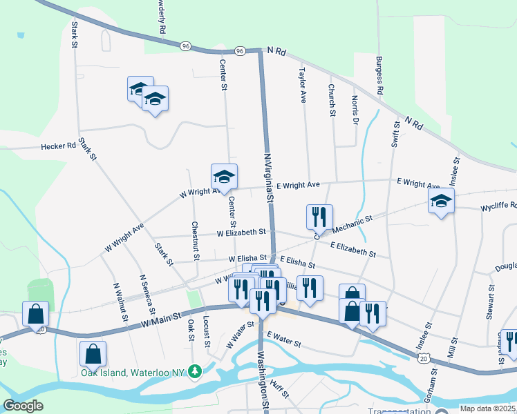 map of restaurants, bars, coffee shops, grocery stores, and more near 85 Virginia St in Waterloo