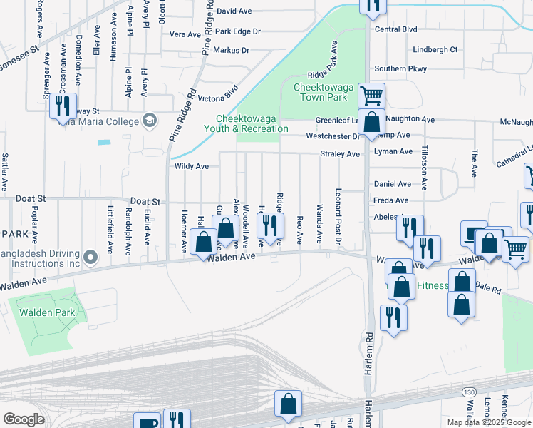 map of restaurants, bars, coffee shops, grocery stores, and more near 59 Hedwig Avenue in Buffalo