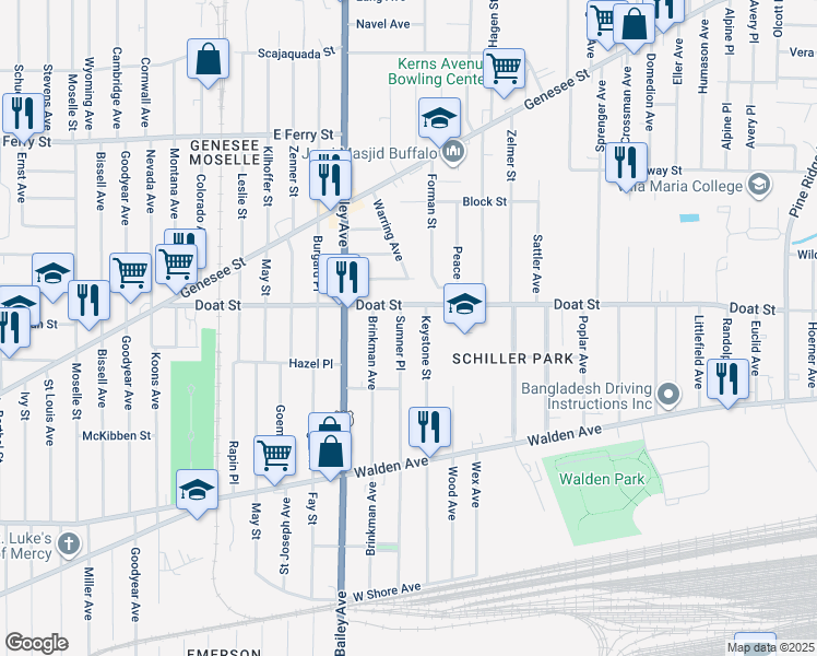 map of restaurants, bars, coffee shops, grocery stores, and more near 281 Sumner Place in Buffalo