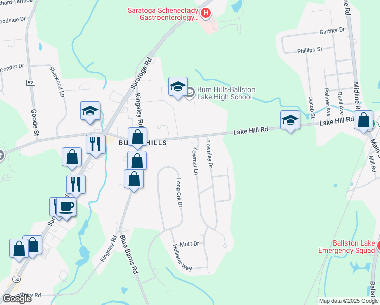 map of restaurants, bars, coffee shops, grocery stores, and more near 4 Lawmar Lane in Saratoga County