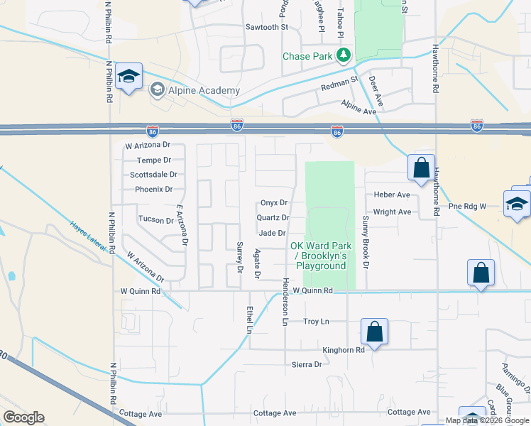 map of restaurants, bars, coffee shops, grocery stores, and more near 1624 Quartz Drive in Pocatello