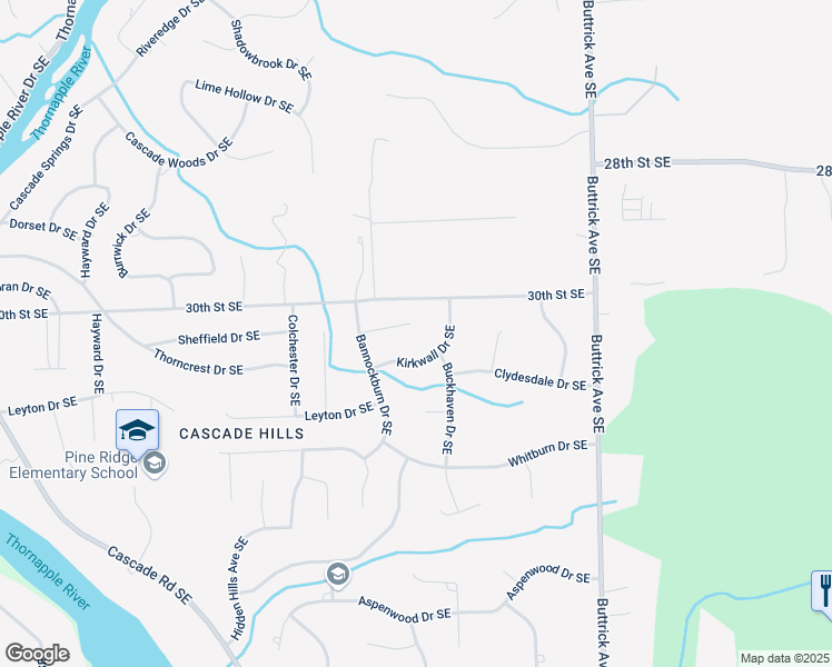 map of restaurants, bars, coffee shops, grocery stores, and more near 7690 Tobemory Court Southeast in Ada