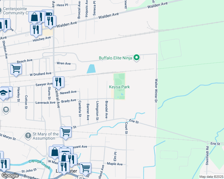 map of restaurants, bars, coffee shops, grocery stores, and more near 61 Brandel Avenue in Lancaster