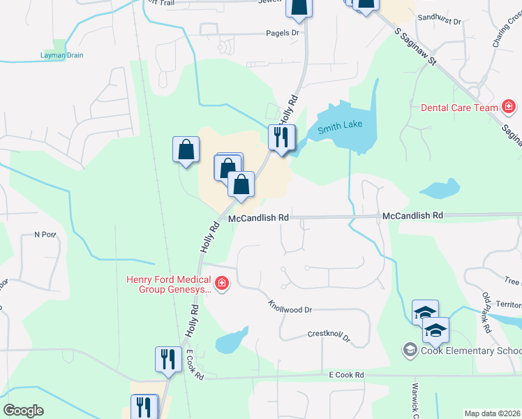map of restaurants, bars, coffee shops, grocery stores, and more near 4191 McCandlish Road in Grand Blanc