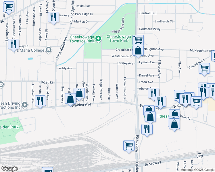 map of restaurants, bars, coffee shops, grocery stores, and more near 62 Reo Avenue in Buffalo