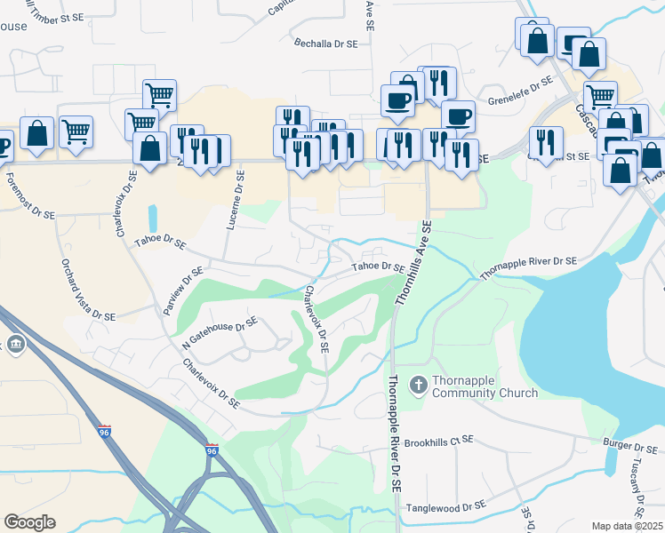 map of restaurants, bars, coffee shops, grocery stores, and more near 2983 Chapshire Drive Southeast in Grand Rapids