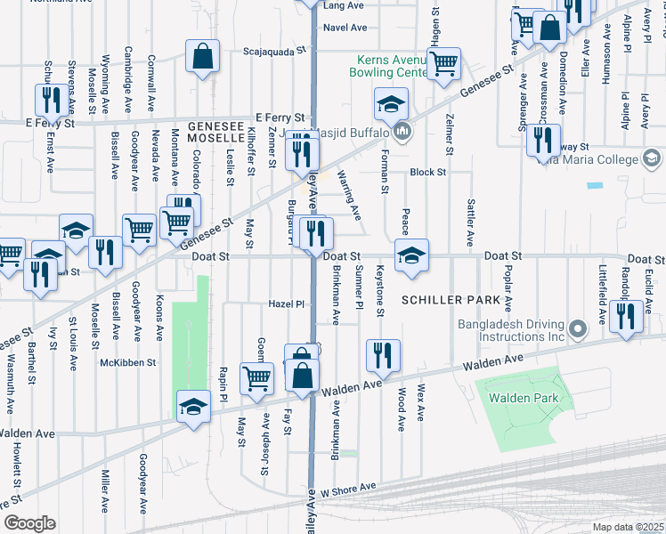 map of restaurants, bars, coffee shops, grocery stores, and more near 270 Brinkman Avenue in Buffalo