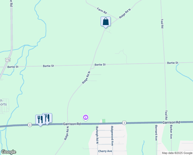 map of restaurants, bars, coffee shops, grocery stores, and more near 1250 Ridge Road North in Fort Erie