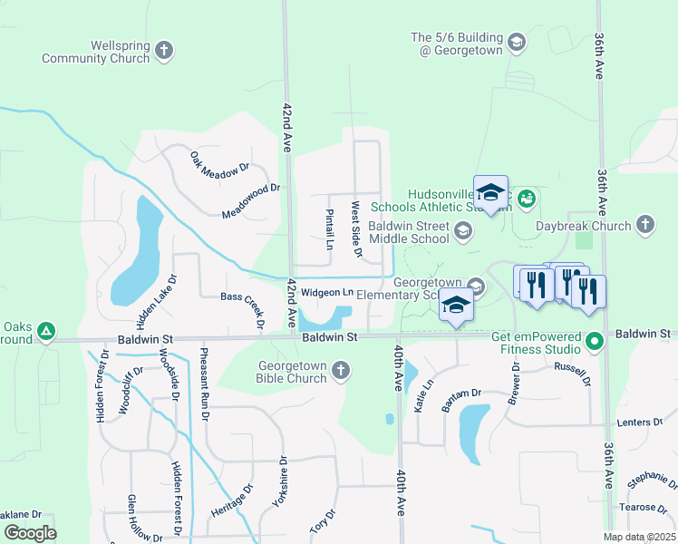 map of restaurants, bars, coffee shops, grocery stores, and more near 4119 Widgeon Lane in Hudsonville