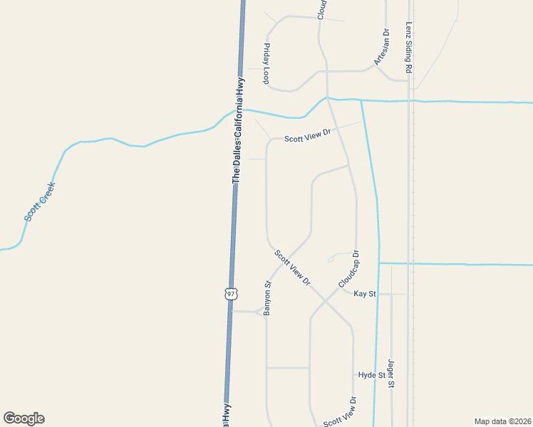 map of restaurants, bars, coffee shops, grocery stores, and more near Scott View Drive in Klamath County