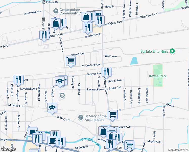 map of restaurants, bars, coffee shops, grocery stores, and more near 17 Carter Street in Lancaster