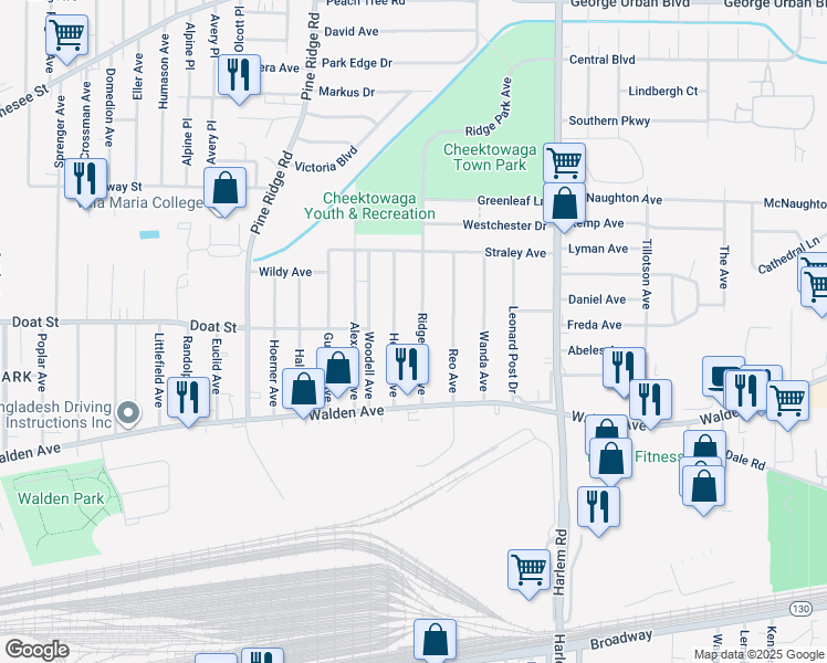 map of restaurants, bars, coffee shops, grocery stores, and more near 59 Hedwig Avenue in Buffalo