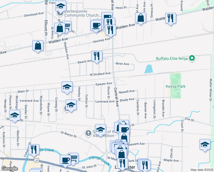 map of restaurants, bars, coffee shops, grocery stores, and more near 17 Carter Street in Lancaster