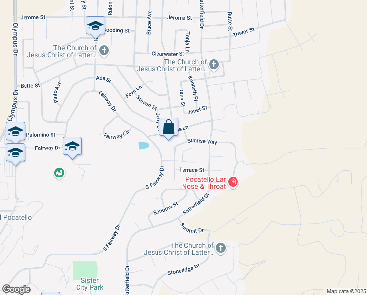 map of restaurants, bars, coffee shops, grocery stores, and more near 2832 Margo Lane in Pocatello