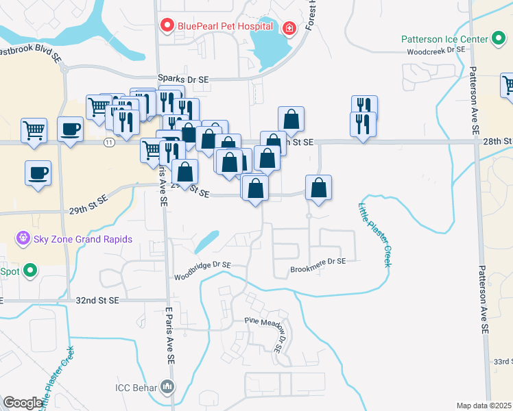 map of restaurants, bars, coffee shops, grocery stores, and more near 4222 29th Street Southeast in Kentwood
