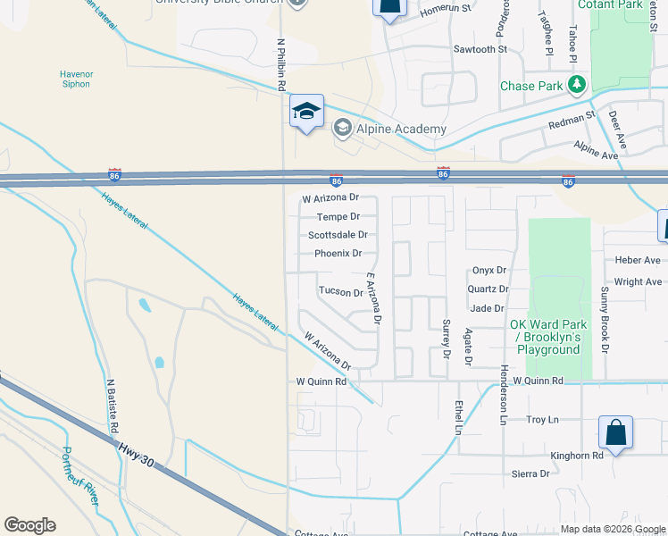 map of restaurants, bars, coffee shops, grocery stores, and more near 4200 Philbin Road in Pocatello