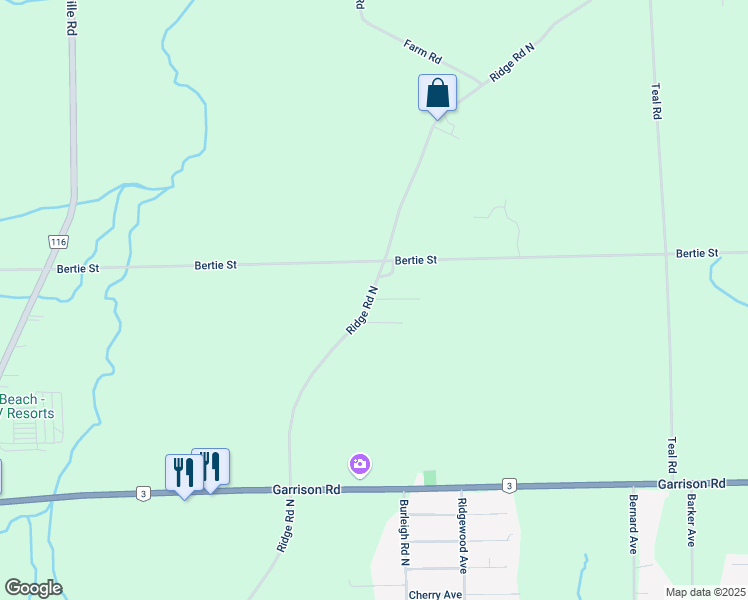 map of restaurants, bars, coffee shops, grocery stores, and more near 1250 Ridge Road North in Fort Erie