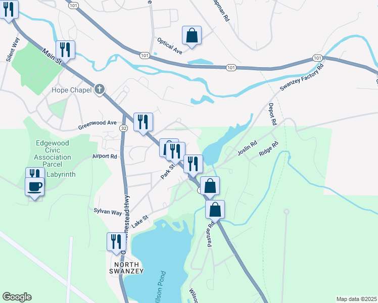 map of restaurants, bars, coffee shops, grocery stores, and more near 50 Monadnock Highway in Keene