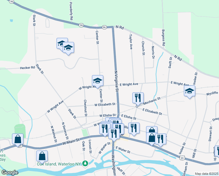 map of restaurants, bars, coffee shops, grocery stores, and more near 85 Virginia St in Waterloo
