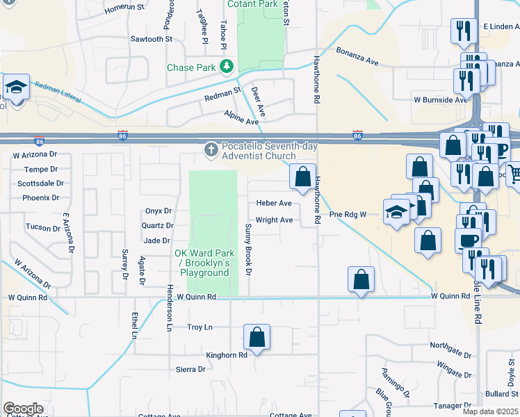 map of restaurants, bars, coffee shops, grocery stores, and more near 1273 Wright Avenue in Pocatello