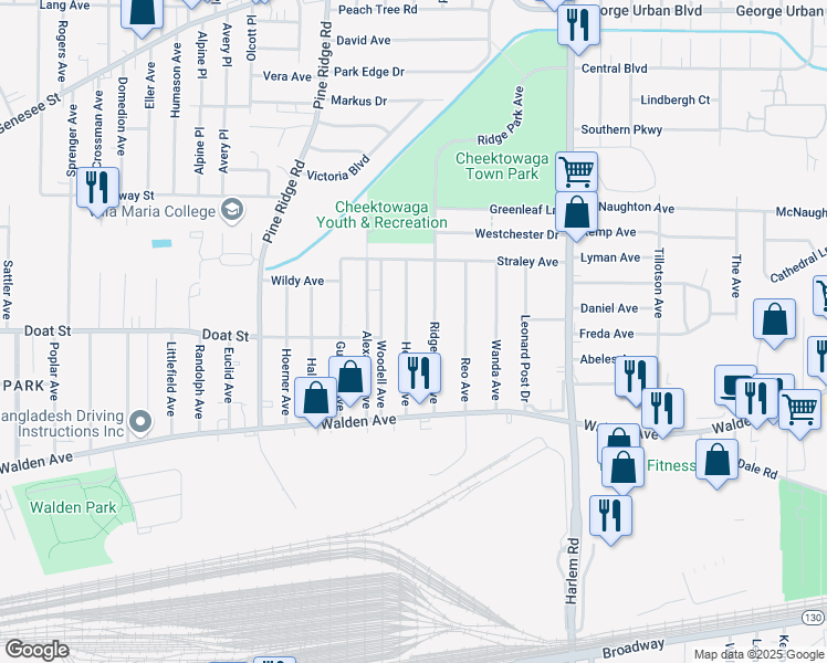 map of restaurants, bars, coffee shops, grocery stores, and more near 111 Hedwig Avenue in Buffalo