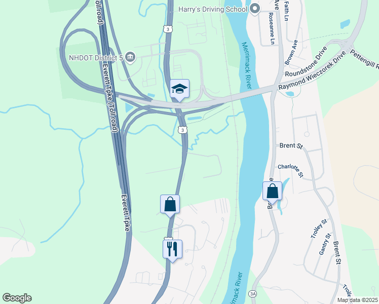 map of restaurants, bars, coffee shops, grocery stores, and more near 793 Daniel Webster Highway in Merrimack